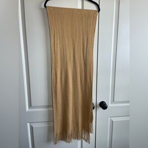 Ribbed Soft Camel or Tan Scarf with Fringe